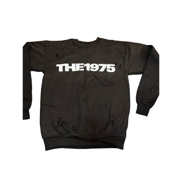 1975 Band Sweater Mens Small Distressed Crewneck Sweatshirt Pullover Black NEW - Picture 1 of 5